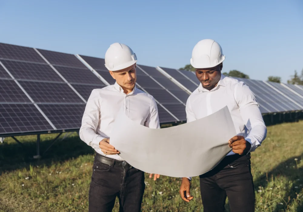 engineers-examining-plans-at-a-solar-panel-farm-2025-02-17-01-18-15-utc
